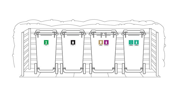 fyra kärl bredvid varandra